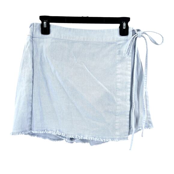 Denim on Denim Set Women's L Y2K Cropped Top Mini Skirt Skort Wrap Festival Blue - Picture 4 of 7